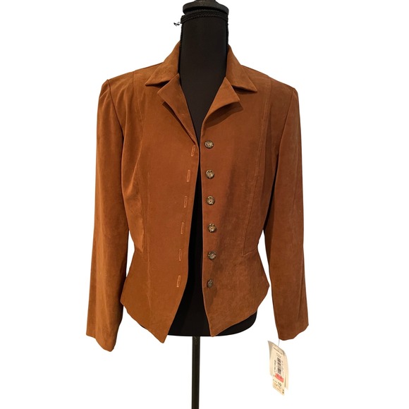 Positive Attitude Jackets & Blazers - Positive Attitude Brown Faux Suede Button Front Blazer Sz 10 P Dark Academia NWT